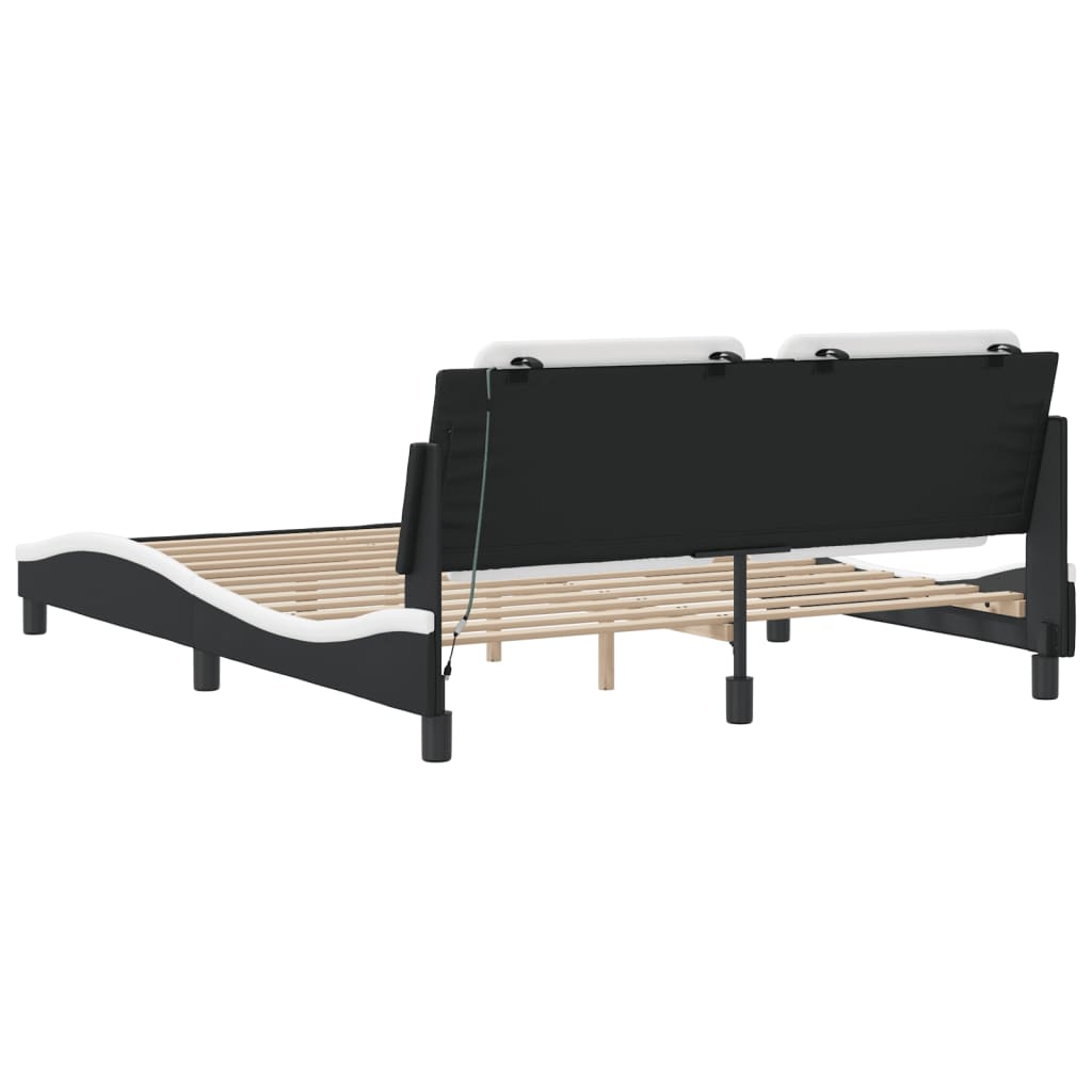 Bed Frame with LED without Mattress "Zadar" Black and White 160x200 cm