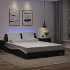 Bed Frame with LED without Mattress "Zadar" Black and White 160x200 cm
