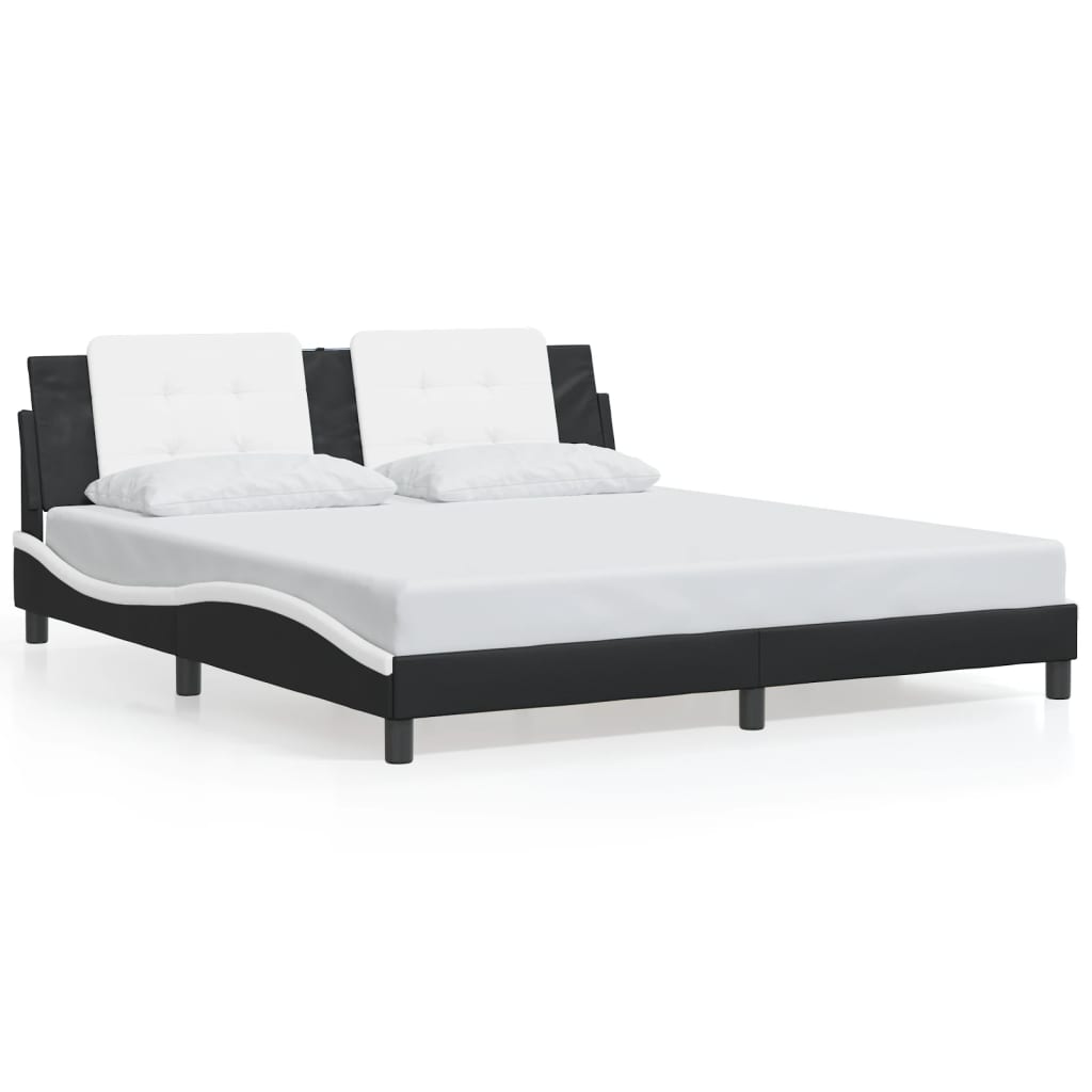 Bed Frame with LED without Mattress "Zadar" Black and White 180x200 cm