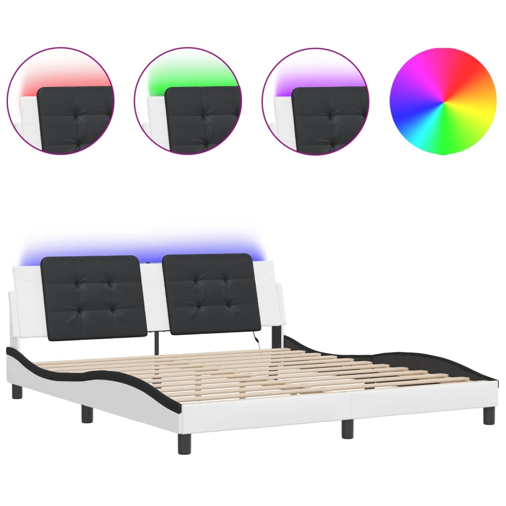 Bed Frame with LED without Mattress "Zadar" White and Black 180x200 cm