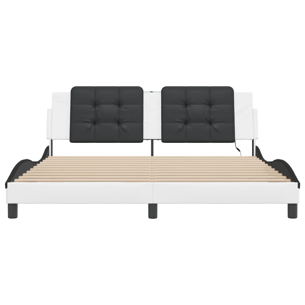 Bed Frame with LED without Mattress "Zadar" White and Black 180x200 cm