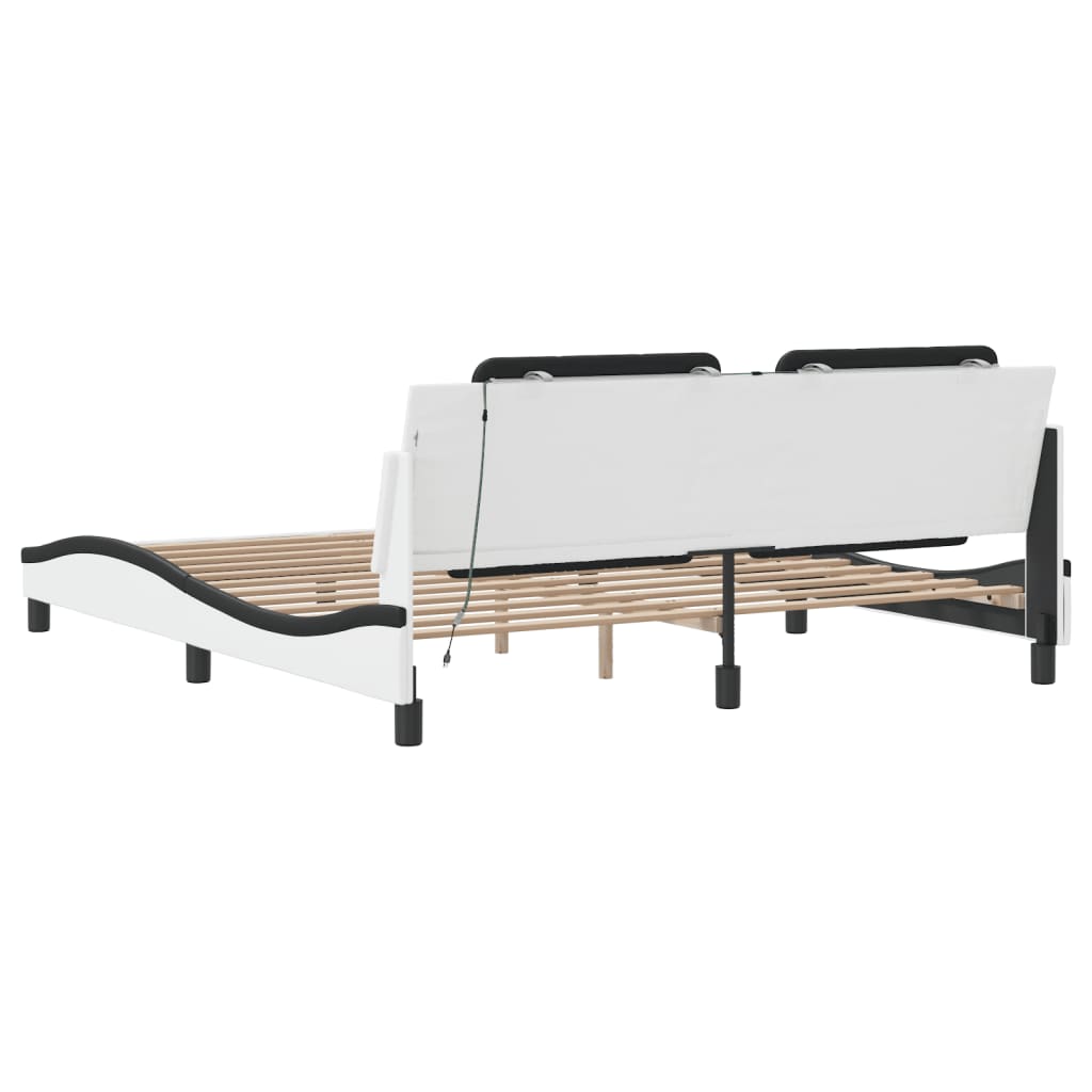 Bed Frame with LED without Mattress "Zadar" White and Black 180x200 cm