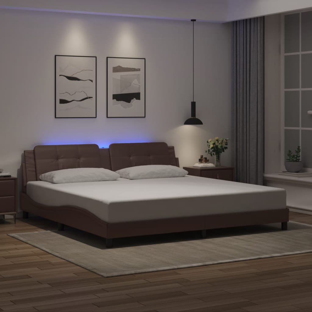 Bed Frame with LED without Mattress "Zadar" Brown 200x200 cm
