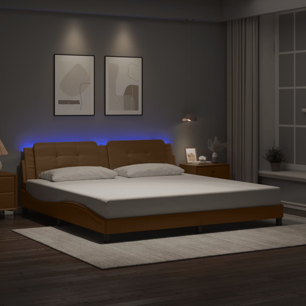 Bed Frame with LED without Mattress "Zadar" Cappuccino 200x200 cm