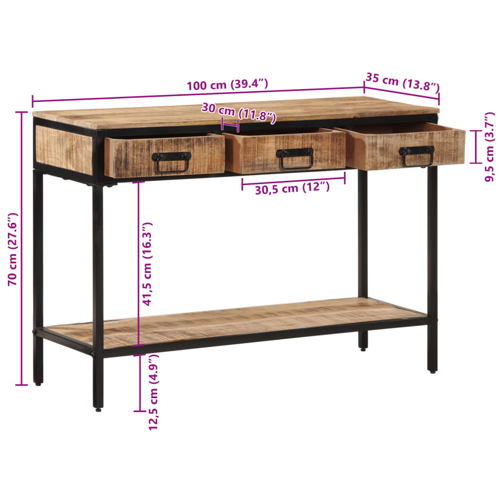 Avlastningsbord 100x35x70 cm massivt grovt mangoträ