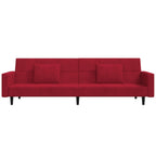 Bäddsoffa 2-sits med två kuddar vinröd sammet