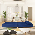 Bäddsoffa 2-sits med två kuddar blå tyg