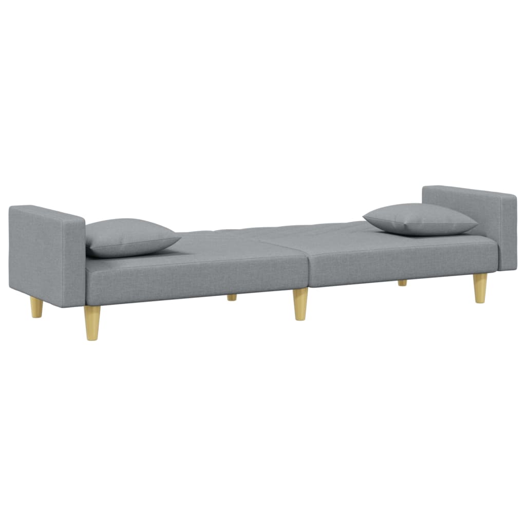 Bäddsoffa 2-sits med kuddar och fotpall ljusgrå tyg