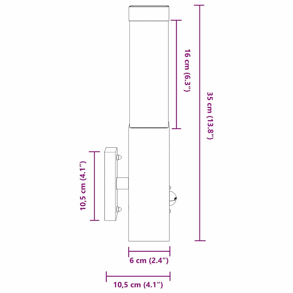 Aveluno - Utomhusvägglampa Svart 10.5 x 6 x 35 cm Rostfritt stål