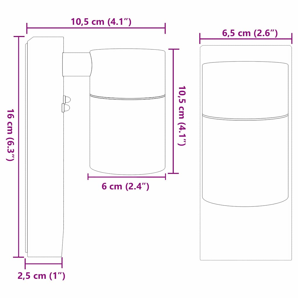 Solmera - Utomhus vägglampa Svart 6.5 x 10.5 x 16 cm Rostfritt stål