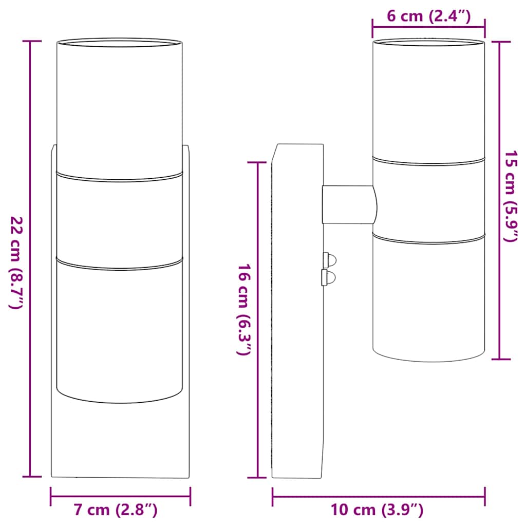 Aurevino - Utomhus vägglampa Silver 7 x 10 x 22 cm Rostfritt stål