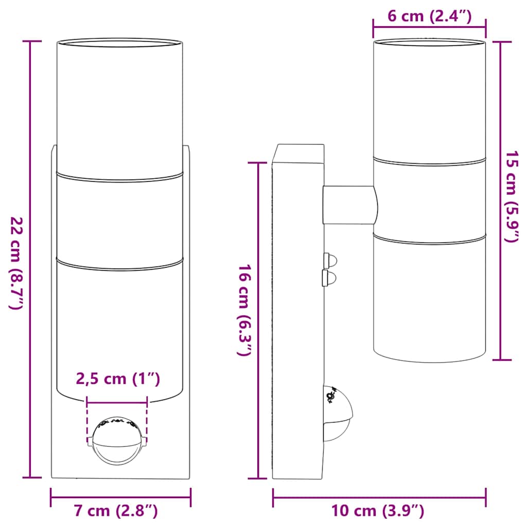 Kelvira - Utomhus vägglampa Silver 7 x 10 x 22 cm Rostfritt stål