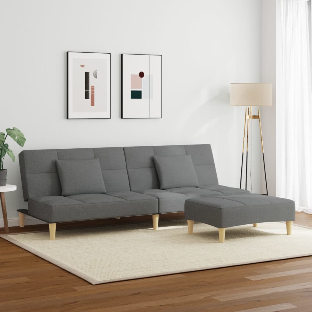 Bäddsoffa 2-sits med fotpall mörkgrå tyg