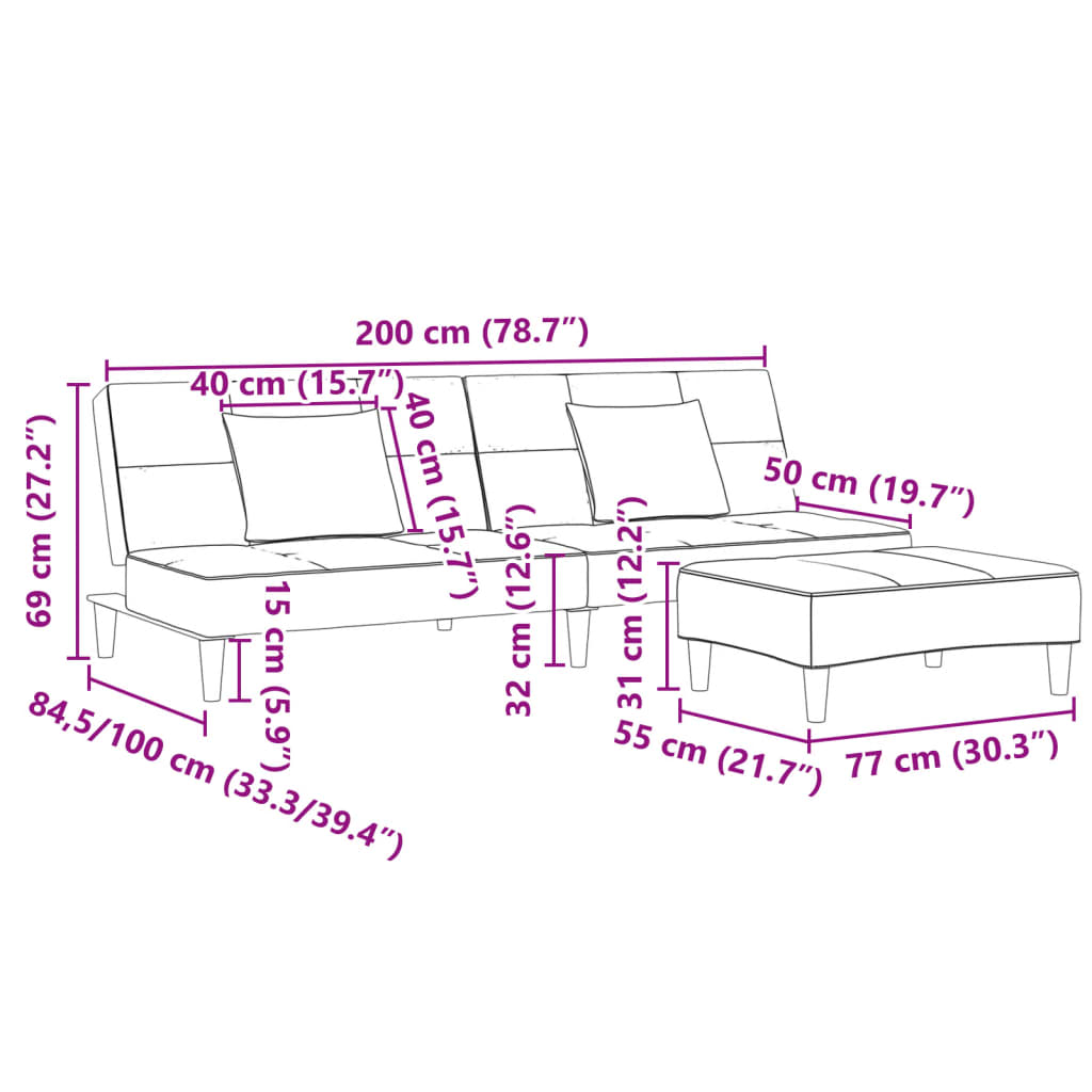 Bäddsoffa 2-sits med fotpall mörkgrå tyg