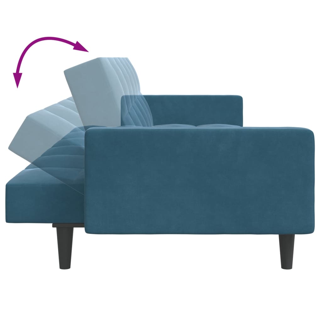 Bäddsoffa 2-sits med fotpall blå sammet