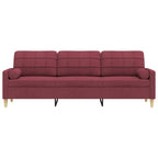 3-sitssoffa med prydnadskuddar vinröd 210 cm Tyg