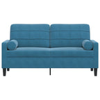 2-sitssoffa med prydnadskuddar blå 140 cm sammet