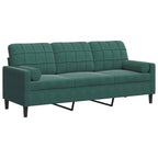 3-sitssoffa med prydnadskuddar mörkgrön 180 cm sammet