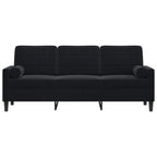 3-sitssoffa med prydnadskuddar svart 180 cm sammet