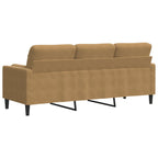 3-sitssoffa med prydnadskuddar brun 180 cm sammet