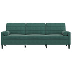 3-sitssoffa med prydnadskuddar mörkgrön 210 cm sammet