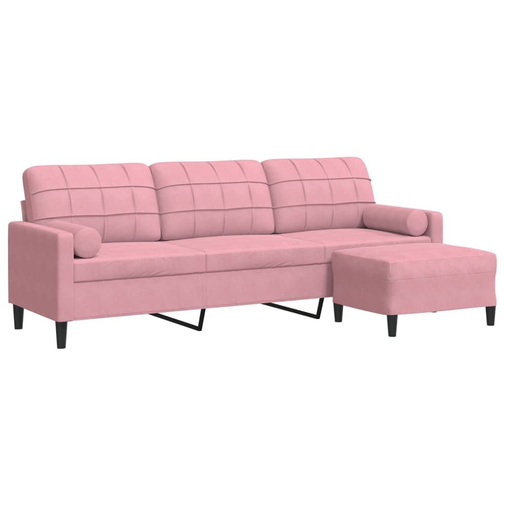 3-sitssoffa med fotpall rosa 210 cm sammet