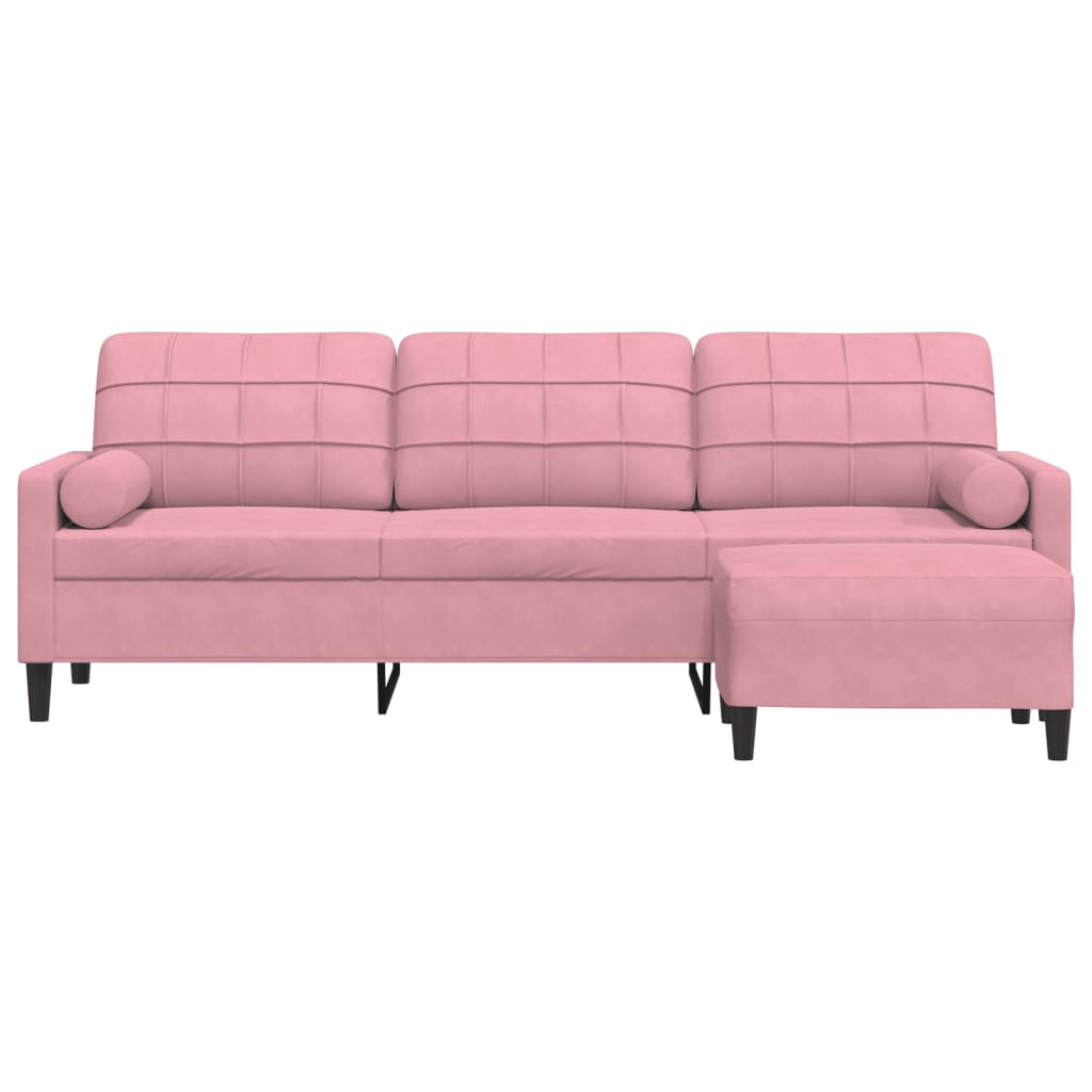 3-sitssoffa med fotpall rosa 210 cm sammet