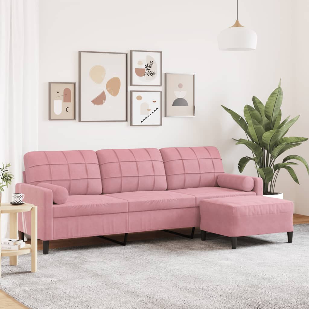 3-sitssoffa med fotpall rosa 210 cm sammet