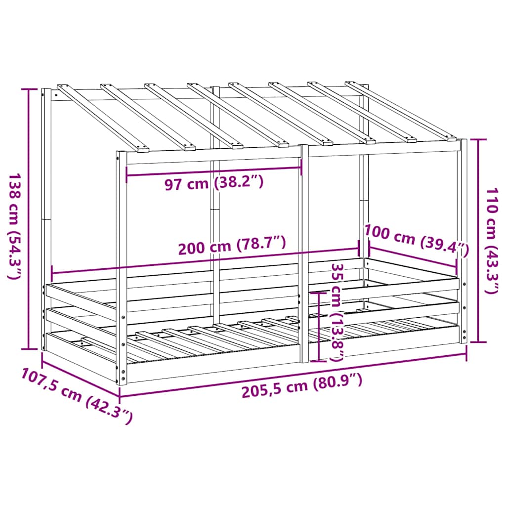 Barnsäng med tak 100x200 cm massiv furu