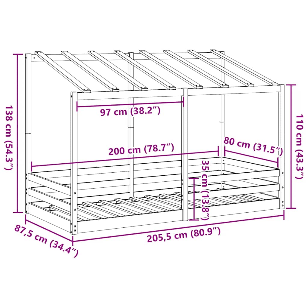 Barnsäng med tak vaxbrun 80x200 cm massiv furu