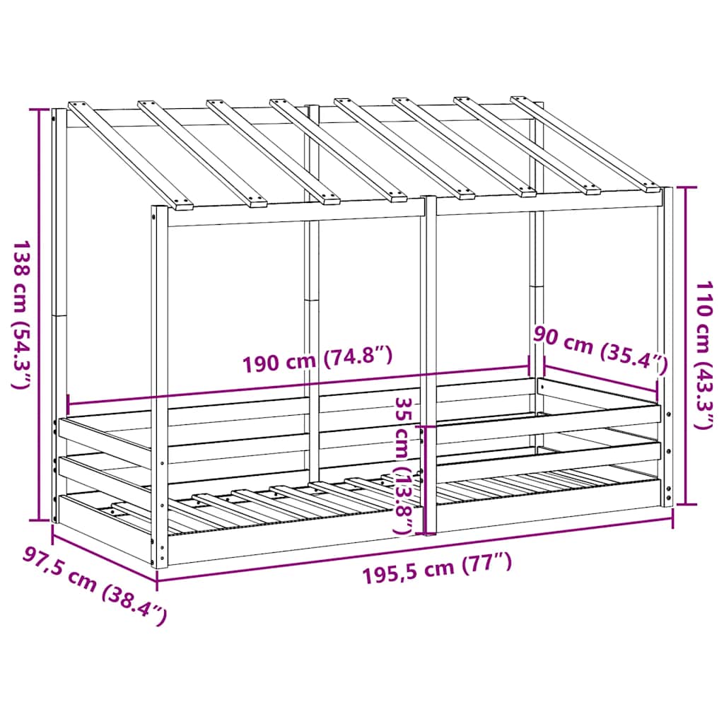 Barnsäng med tak vaxbrun 90x190 cm massiv furu