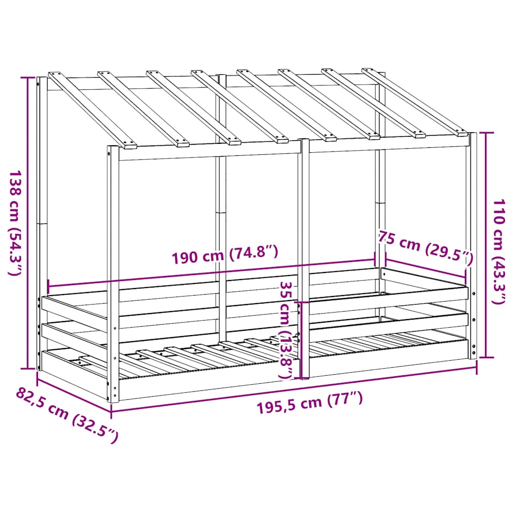 Barnsäng med tak vit 75x190 cm massiv furu