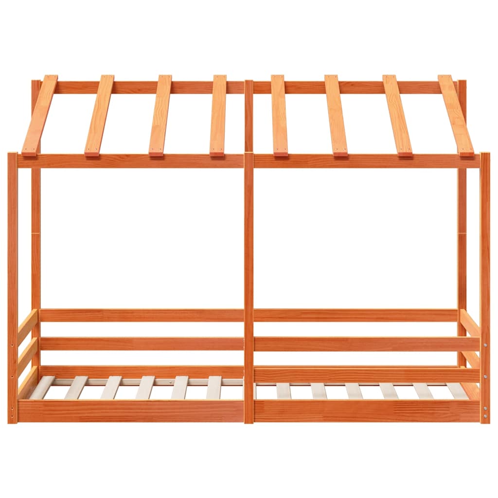 Barnsäng med tak vaxbrun 75x190 cm massiv furu