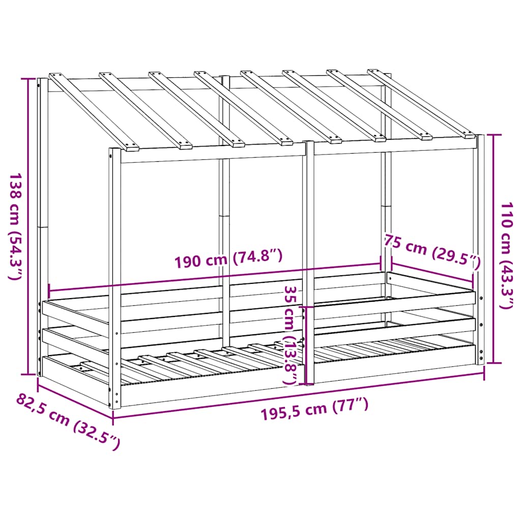 Barnsäng med tak vaxbrun 75x190 cm massiv furu