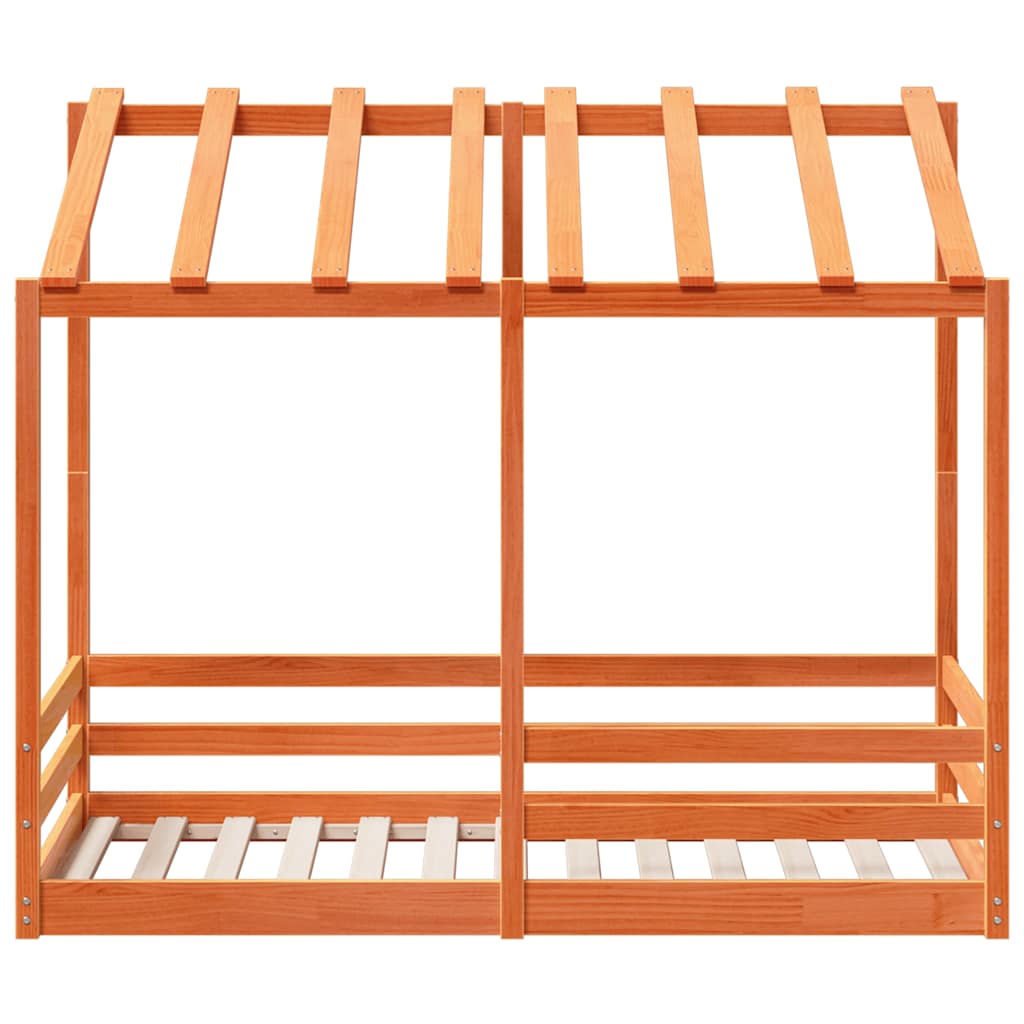 Barnsäng med tak vaxbrun 70x140 cm massiv furu