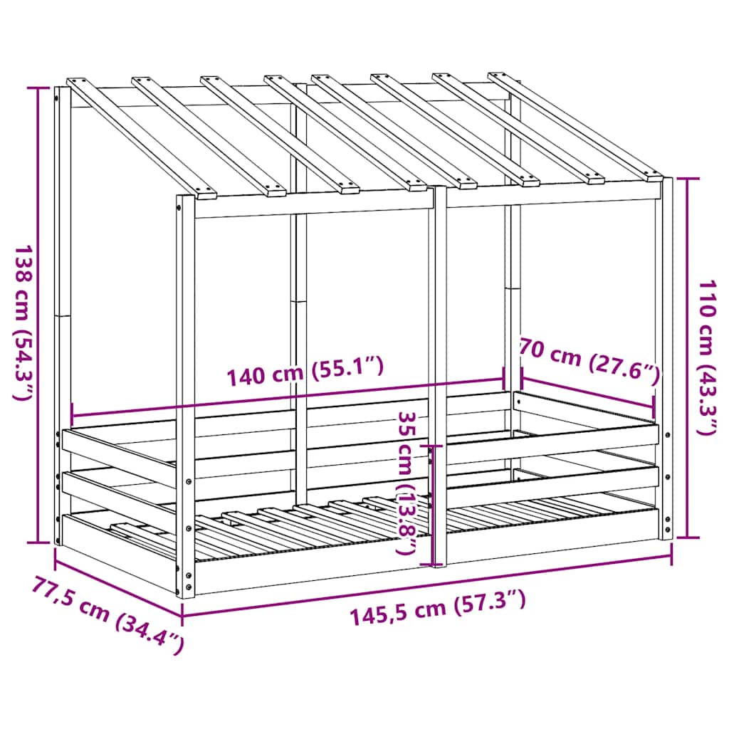 Barnsäng med tak vaxbrun 70x140 cm massiv furu