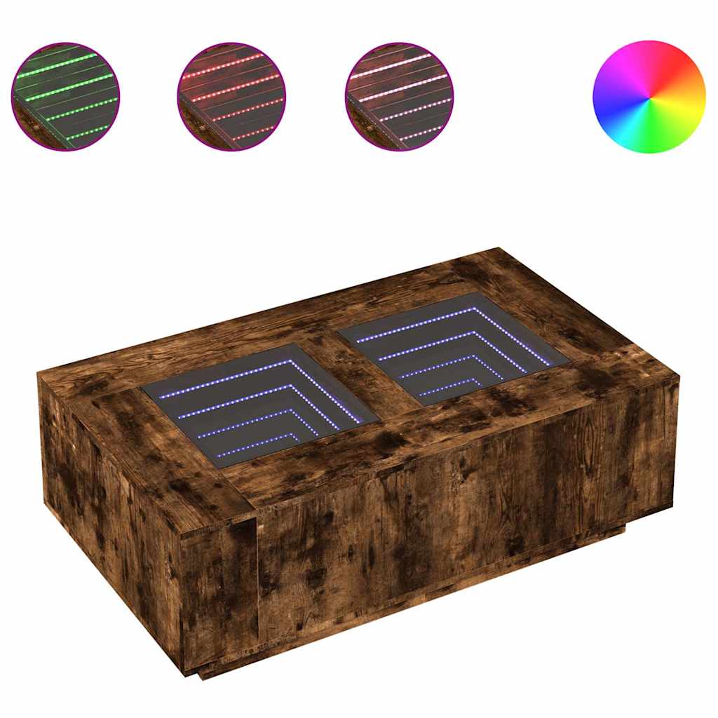 Norixo - Soffbord med Infinity LEDs rökfärgad ek 116x69x40 cm