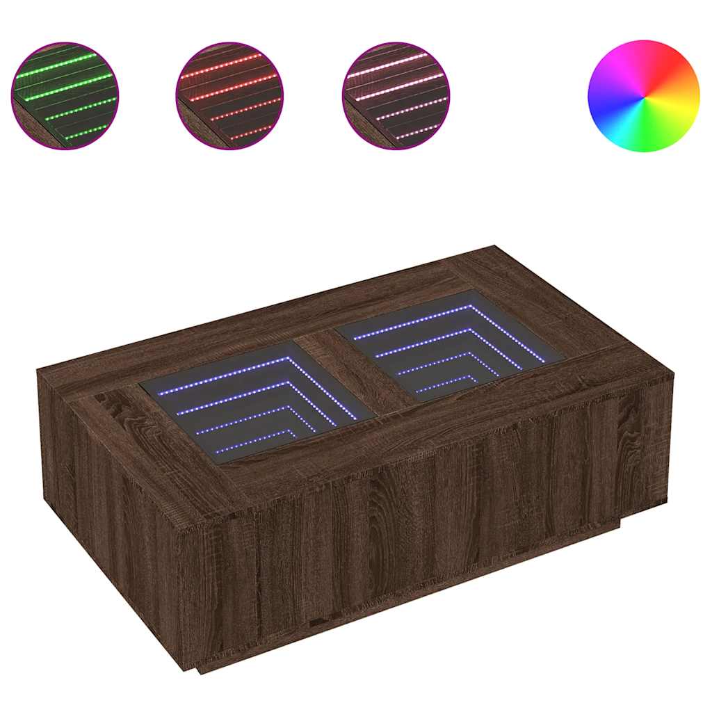 Kelrano - Soffbord med Infinity LEDs brun ek 116x69x40 cm