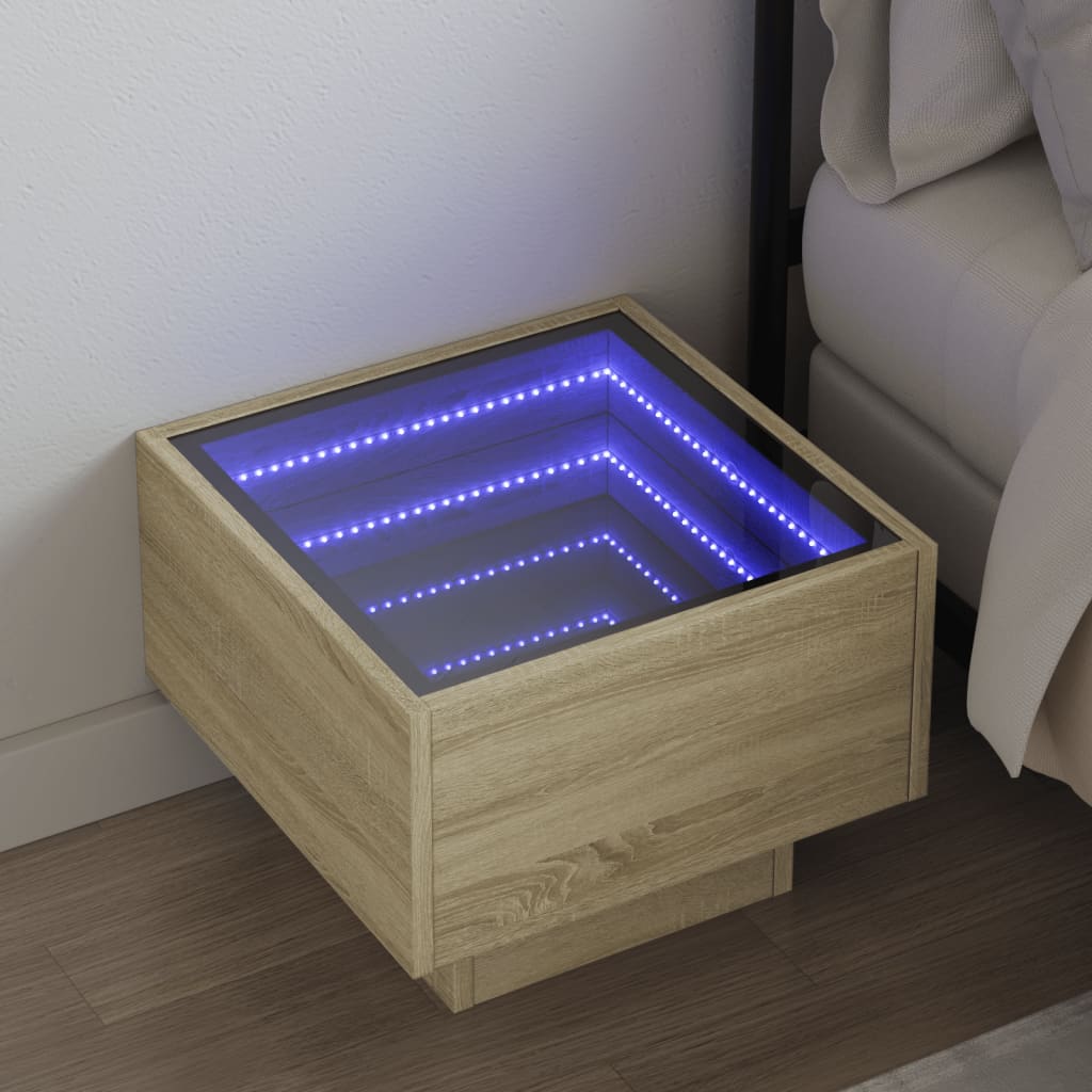Tavlix - Sängbord med Infinity LEDs sonoma-ek 40x40x30 cm