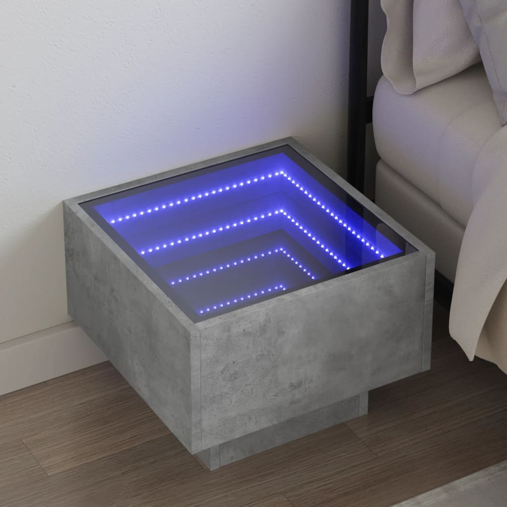 Meliro - Sängbord med Infinity LEDs betonggrå 40x40x30 cm
