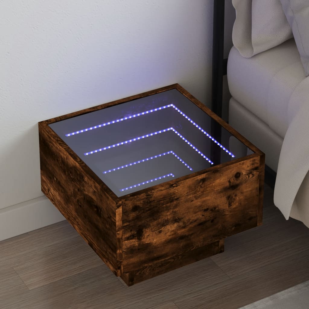 Berlino - Sängbord med Infinity LEDs rökfärgad ek 40x40x30 cm
