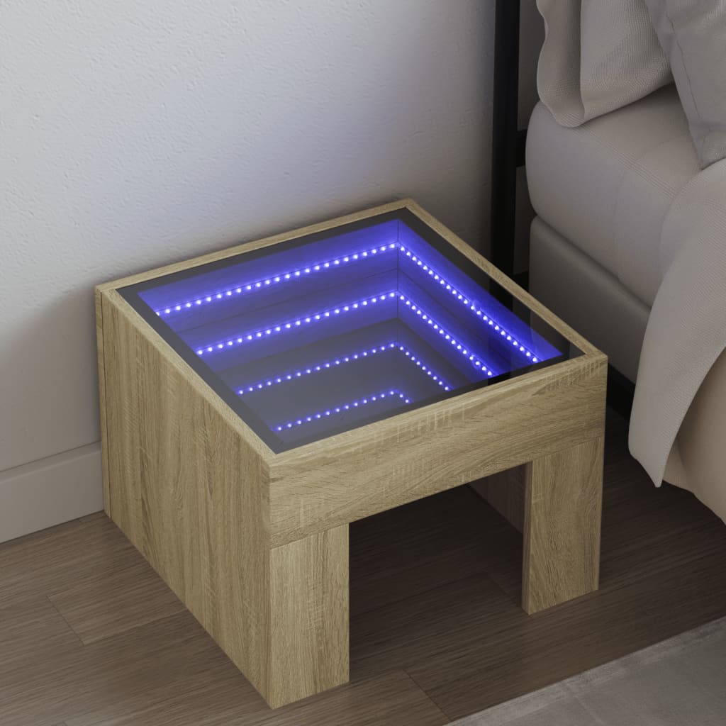 Alviro - Sängbord med Infinity LEDs sonoma-ek 40x40x30 cm