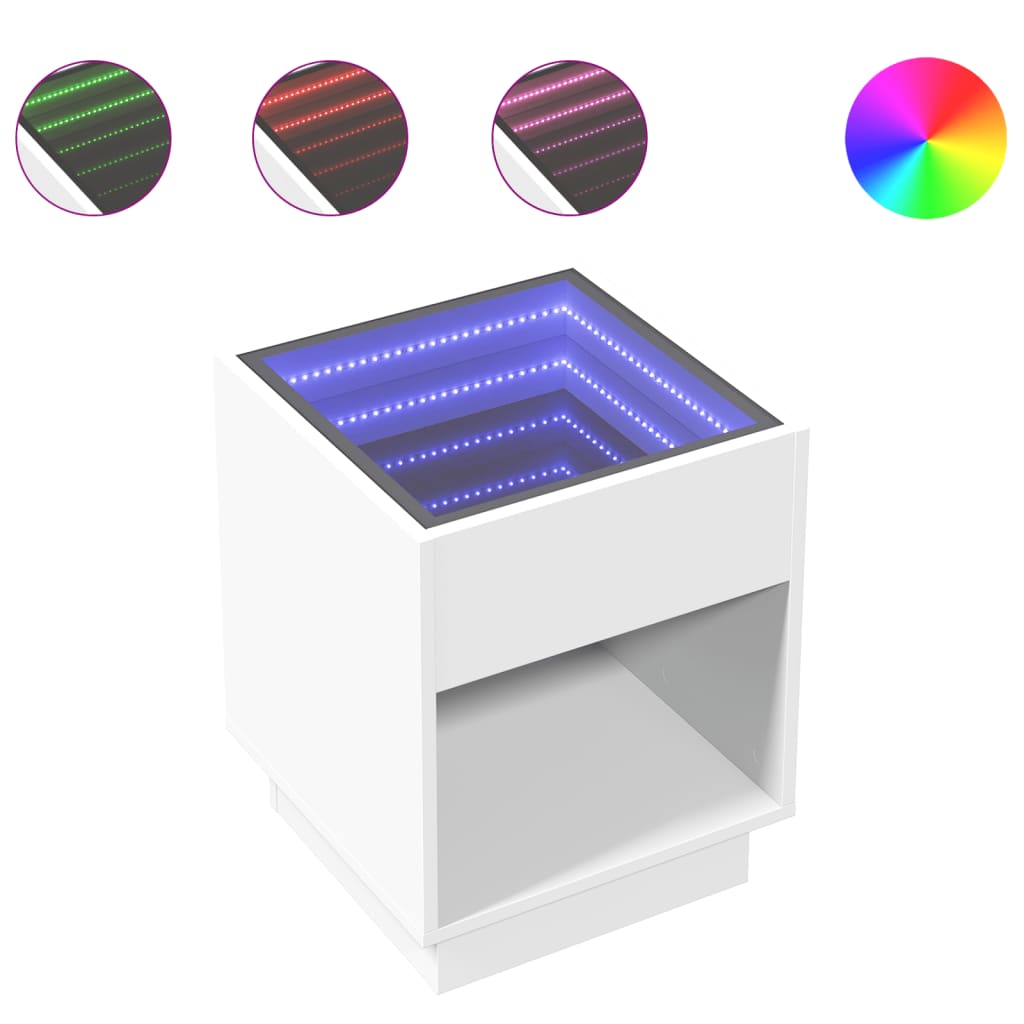 Orelix - Sängbord med Infinity LEDs vit 40x40x50 cm