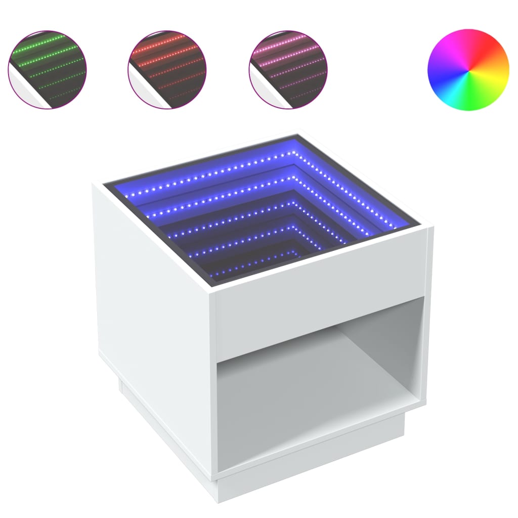 Valisco - Sängbord med Infinity LEDs vit 50x50x50 cm