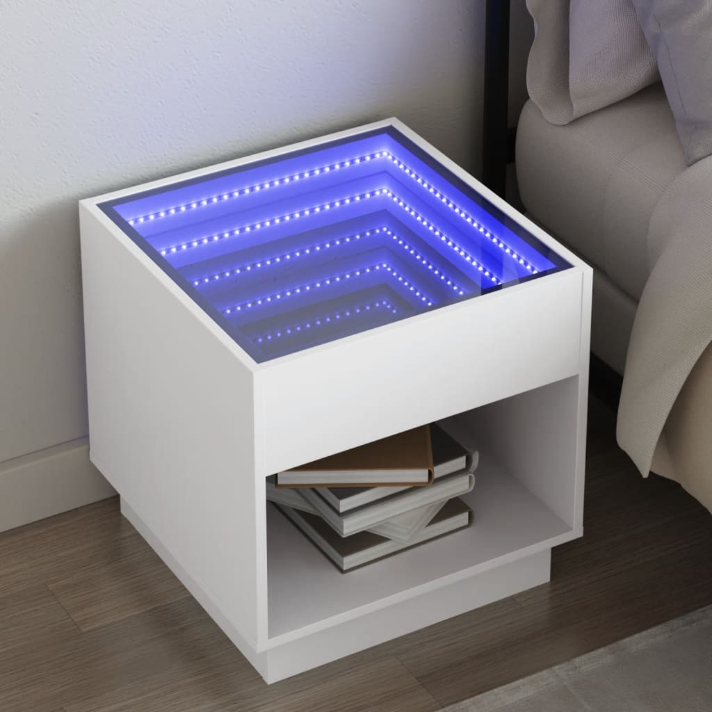 Valisco - Sängbord med Infinity LEDs vit 50x50x50 cm