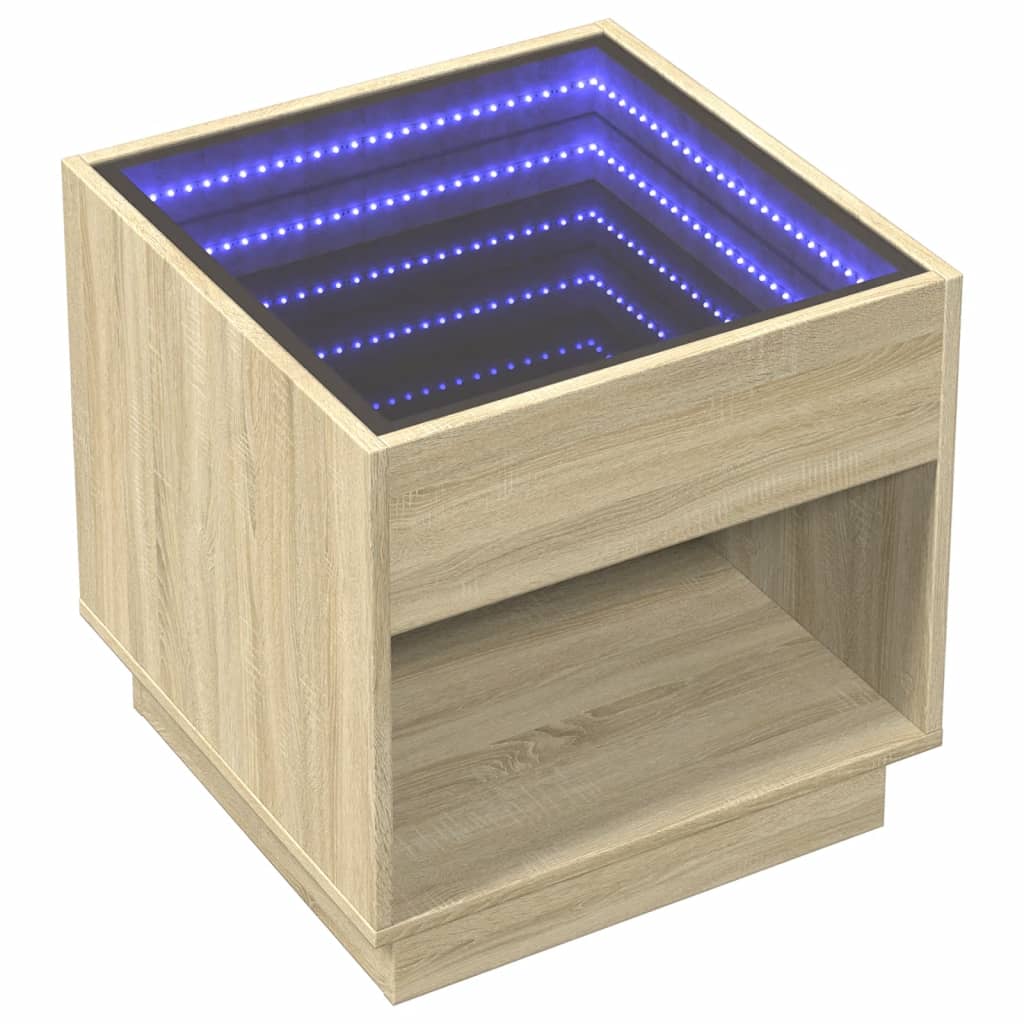 Orvandre - Sängbord med Infinity LEDs sonoma-ek 50x50x50 cm