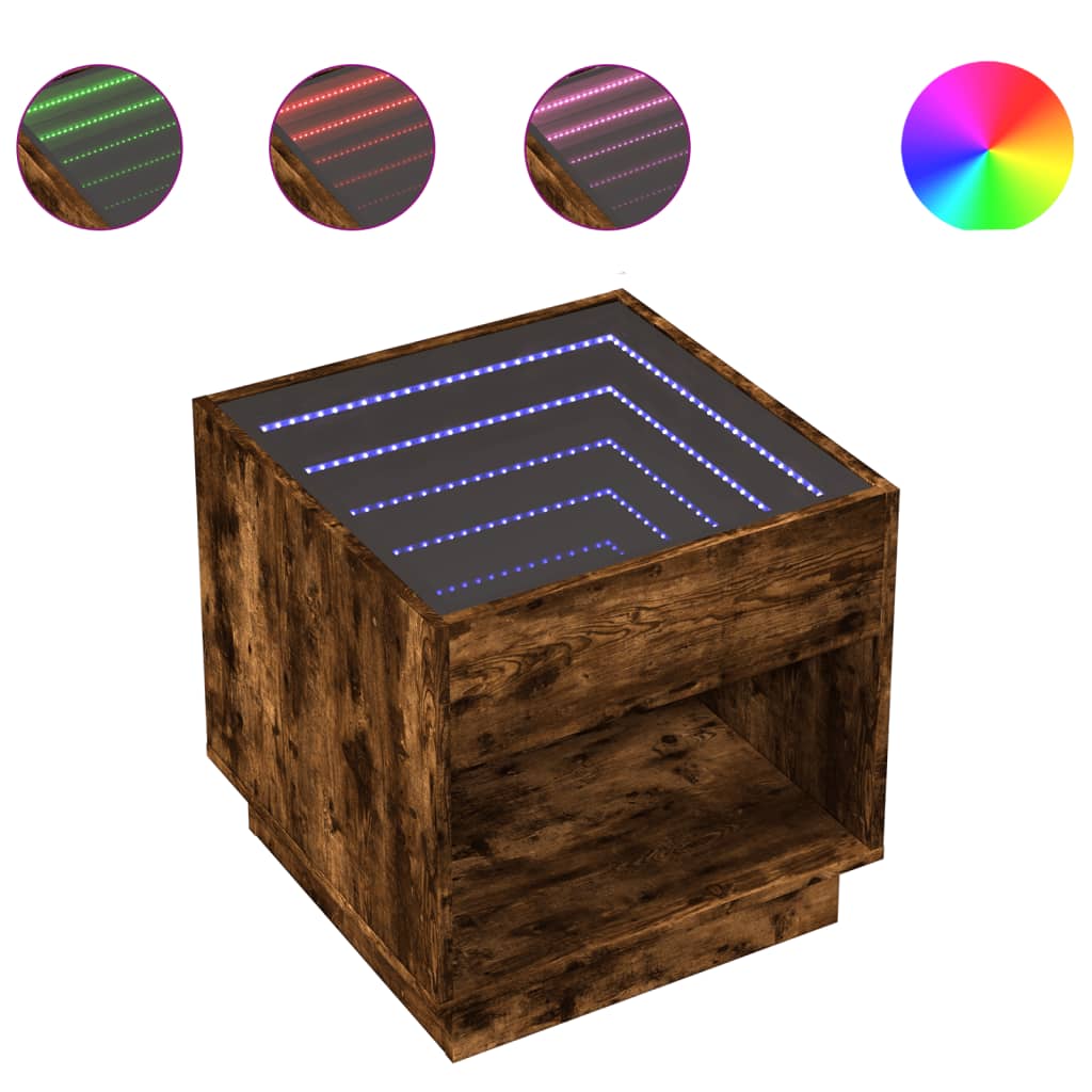 Talvire - Sängbord med Infinity LEDs rökfärgad ek 50x50x50 cm