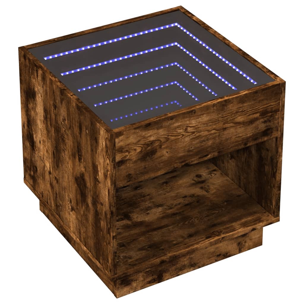Talvire - Sängbord med Infinity LEDs rökfärgad ek 50x50x50 cm