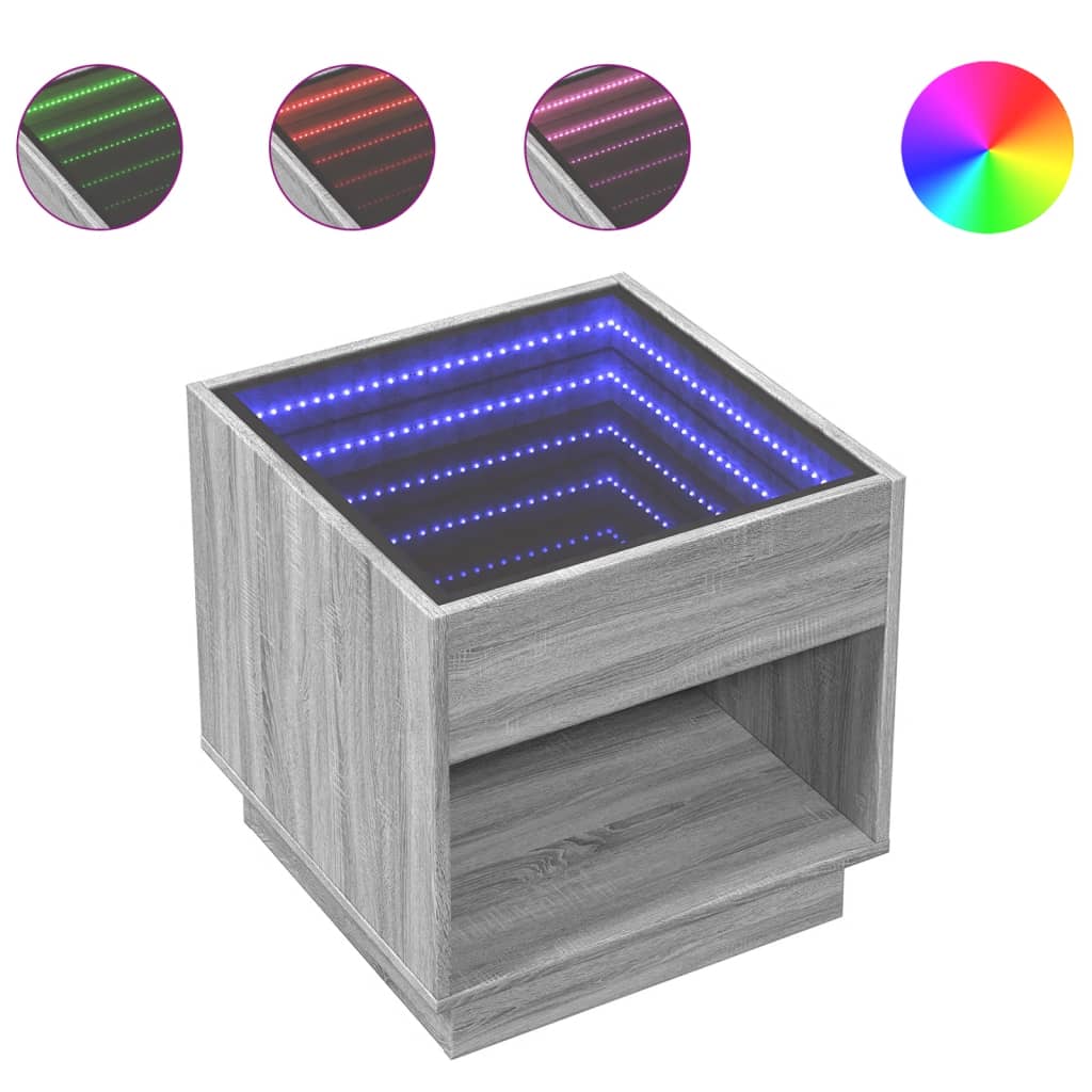 Zerlin - Sängbord med Infinity LEDs grå sonoma 50x50x50 cm