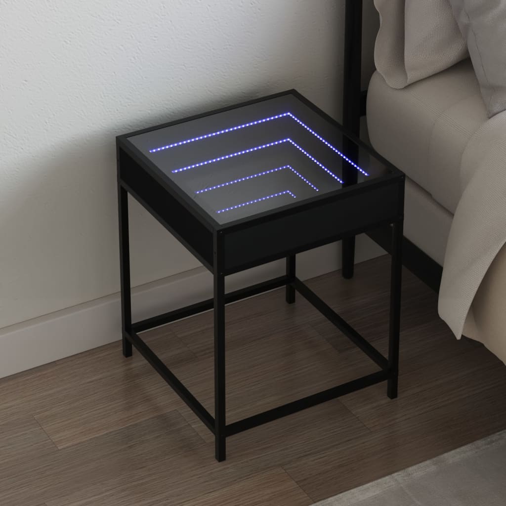 Torvane - Sängbord med Infinity LEDs svart 40x40x51 cm